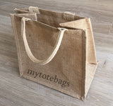 wholesale Medium Size Burlap Jute Tote Bags, Natural Deluxe Totes, Blue Color BBM01