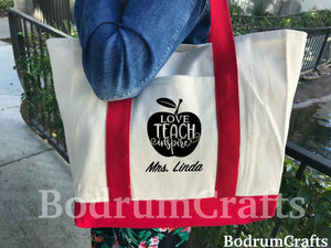 Teacher Tote Bags, Custom Name Canvas Tote Bag, Custom Print Teacher Gift, Teacher Bags and Totes, Personalized Teacher Appreciation Gifts