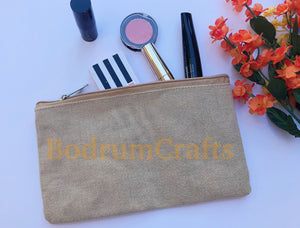 Jute Blend Zipper Pouch Bags, Multi-Purpose Travel Makeup Bags Wholesale