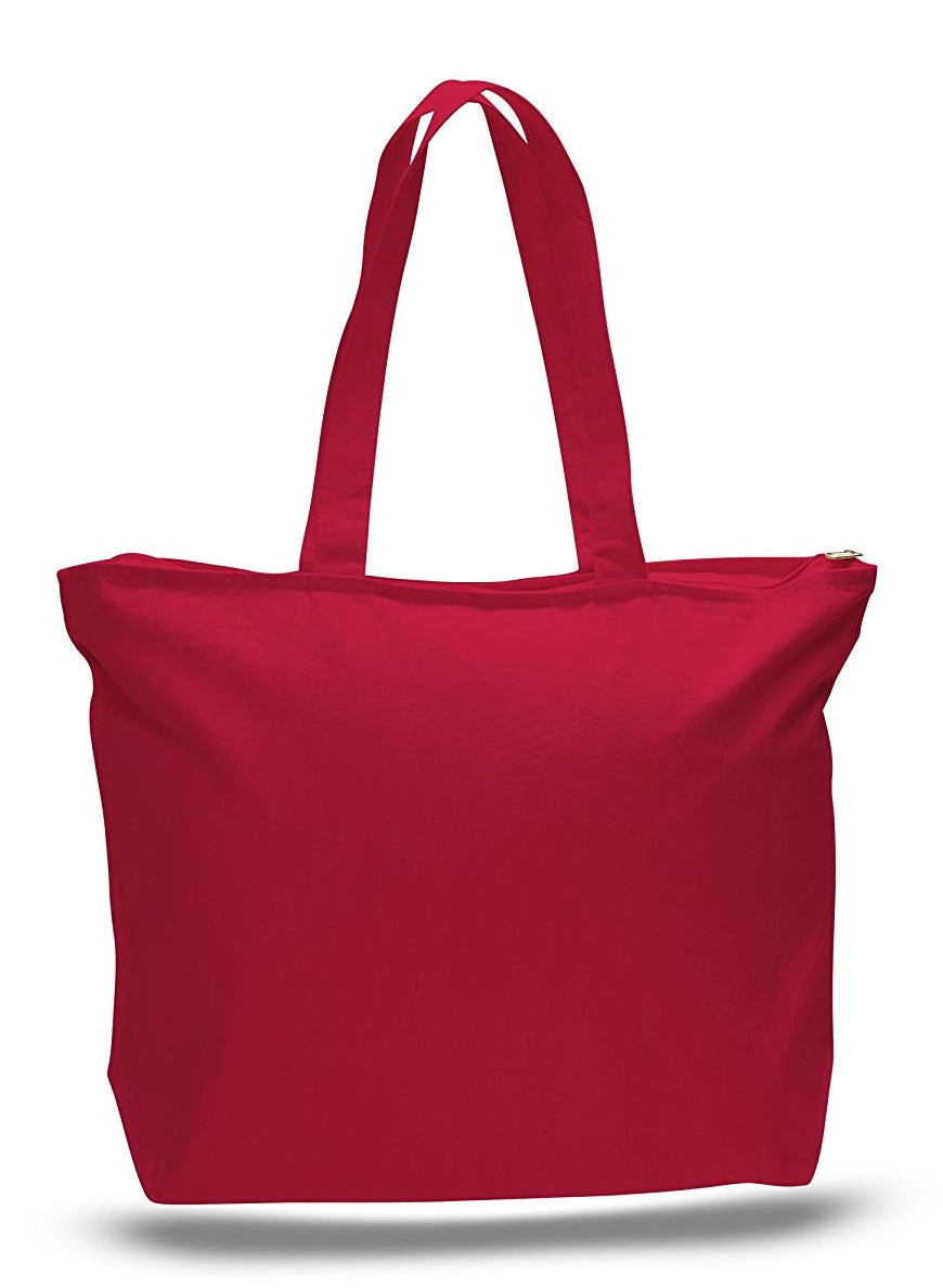 Large Natural Canvas Tote Bag With Zipper - 19x15x5 Inches, 12oz Heavy Duty, DIY For Painting & Embroidery