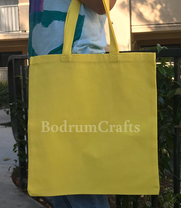 Yellow Color Heavy Duty Canvas Tote Bags in Bulk, Shipping Grocery Totes Wholesale