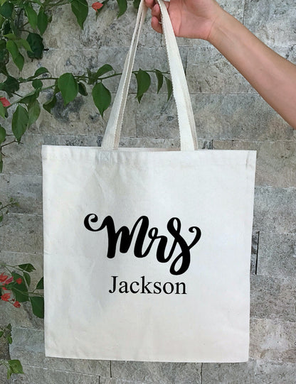 Personalized Wedding Canvas Gift Tote Bags,Mrs Bride, Bridesmaid Gift Bags, PWB18