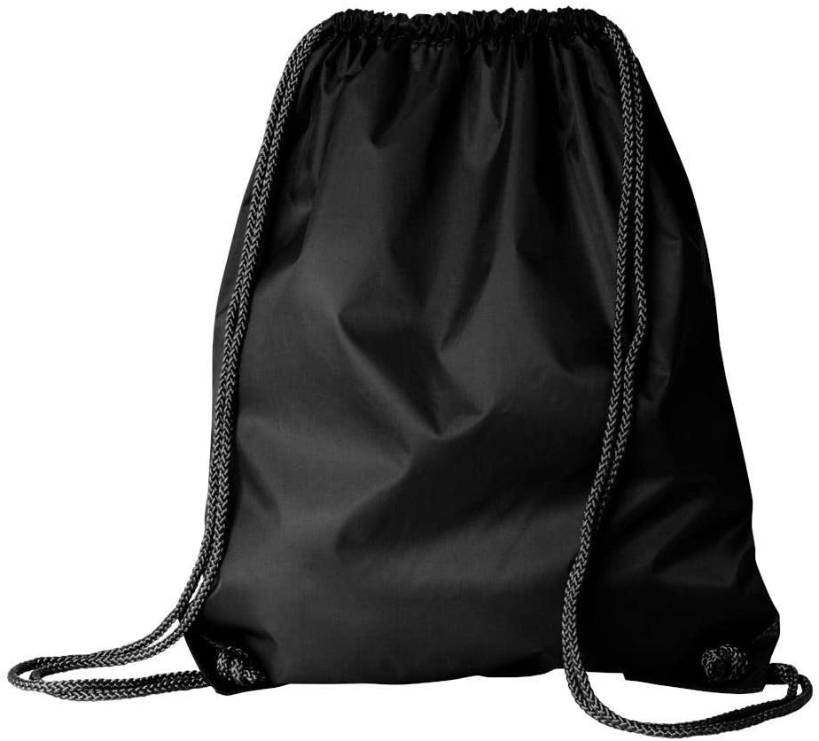 black Economy Polyester Sports Drawstring Backpack, Medium Size