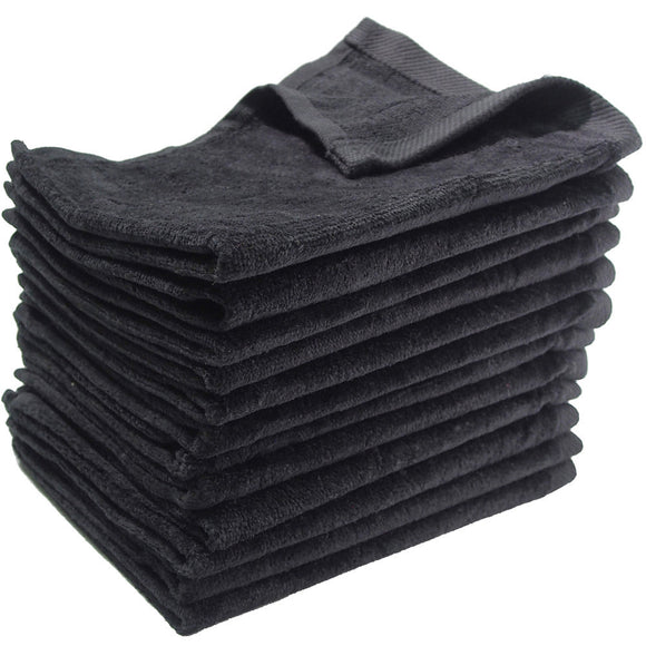12 Pack Terry Velour Fingertip Towels, Black Color