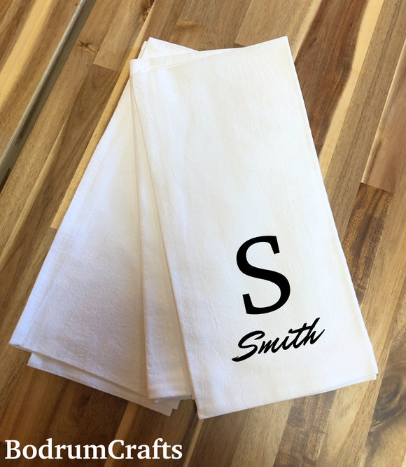 Initials Monogrammed Flour Sack Tea Towels