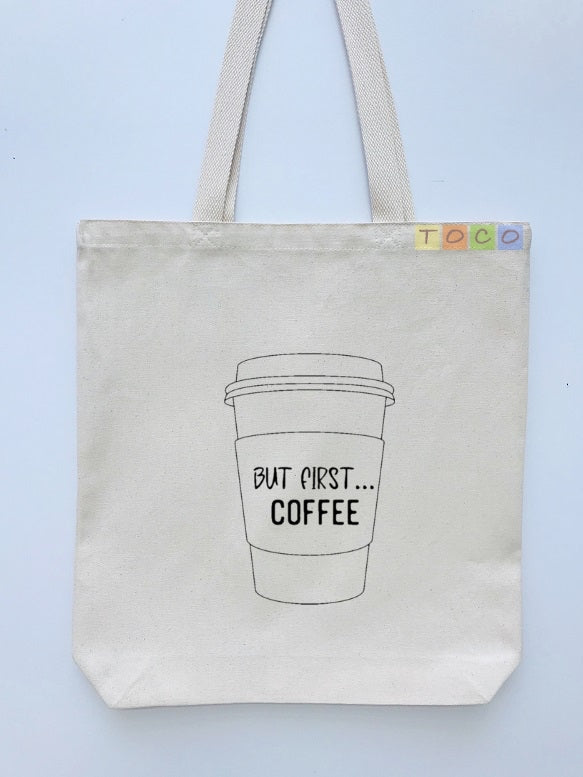 Coffee Cup Design Canvas Tote Bags, But First Coffee
