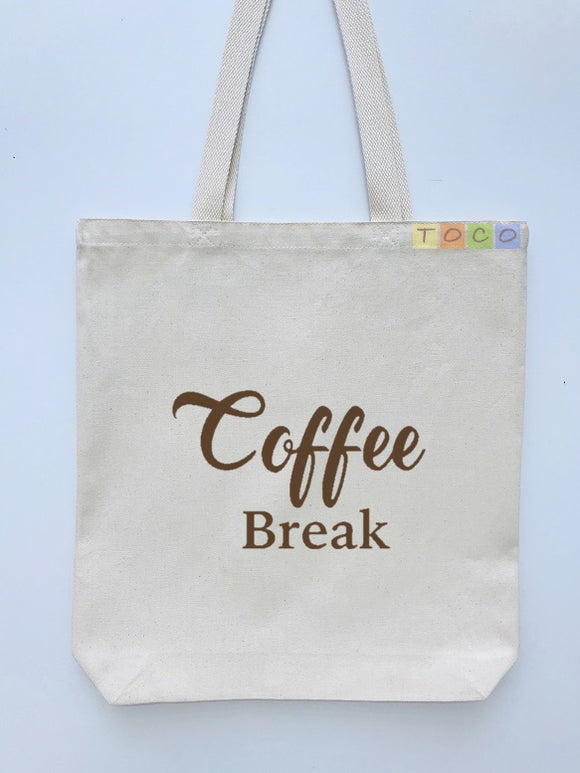 Coffee Break Design Canvas Tote Bag, Brown Color