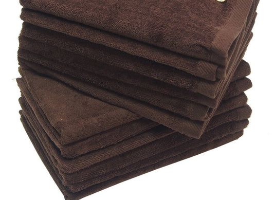 12 Pack Terry Velour Fingertip Towels, Brown Color