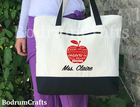 Teacher Canvas Tote Bags, Personalized Custom Teacher Totes