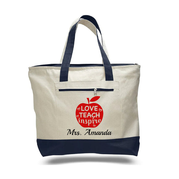 Best Teacher Canvas Tote Bags Personalized, Custom Appreciation Gifts