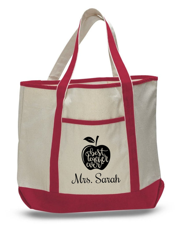 Personalized Teacher Tote Bags, Cute Teachers Gifts, Extra Large Canvas Totes TH100