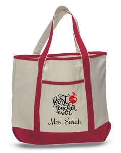 Personalized Teacher Tote Bags, Cute Teachers Gifts, Extra Large Canvas Totes TH101