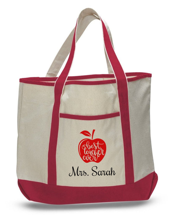 Personalized Teacher Tote Bags, Cute Teachers Gifts, Extra Large Canvas Totes TH102