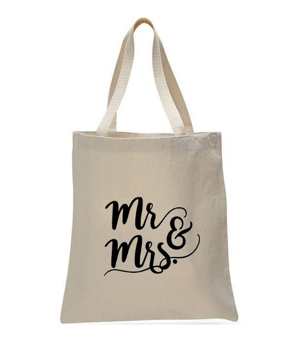 Personalized Wedding Canvas Gift Tote Bags, Mrs & Mr, WB23