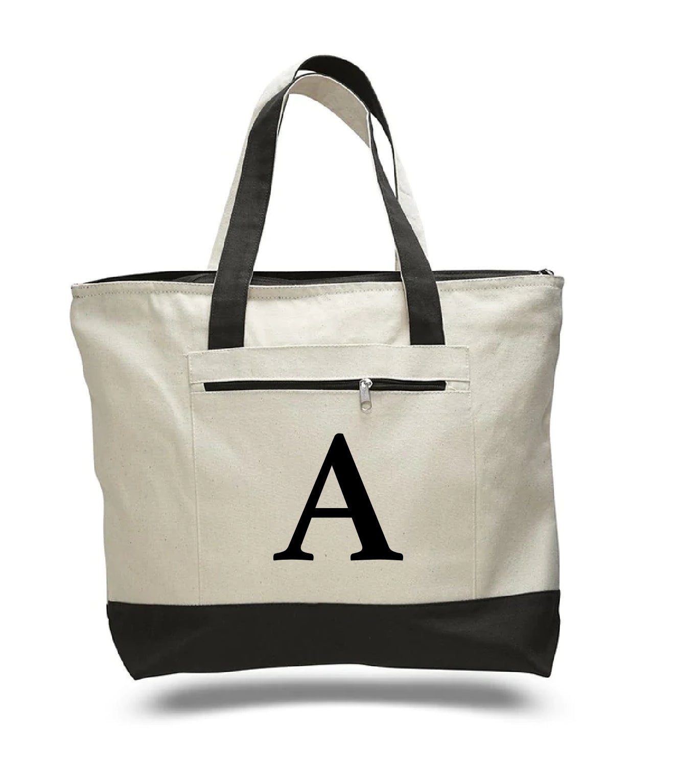 Monogrammed Canvas Tote Bags with Top Zipper