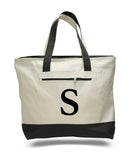 Monogrammed Canvas Tote Bags with Top Zipper