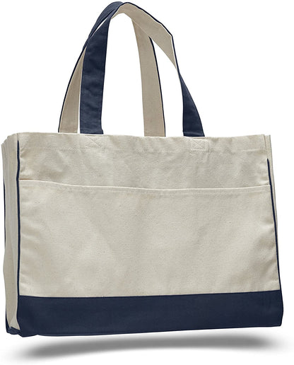 Large Size Heavy Canvas Shopping Grocery Tote Bags, Large Front Pocket