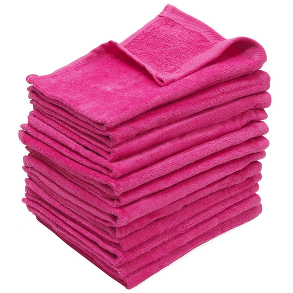 12 Pack Terry Velour Fingertip Towels, Hot Pink Color