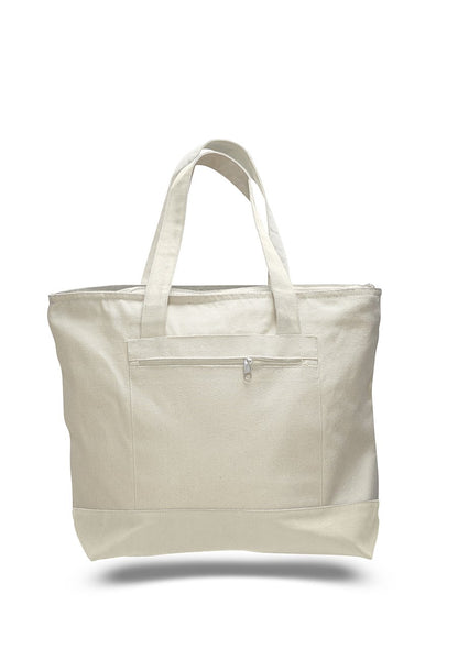 Wholesale Canvas Shoulder Tote Bag  in bulk with Top Zipper