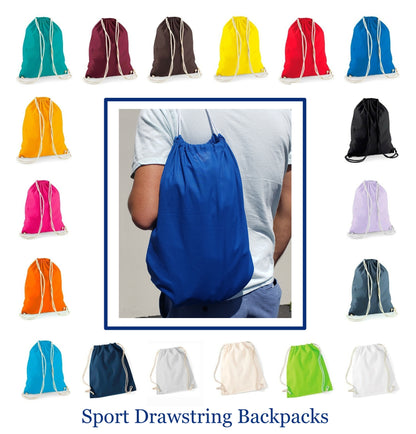 (12 Pack) Wholesale Economy Cotton Drawstring Backpacks, Reusable Sports Bags  DB12