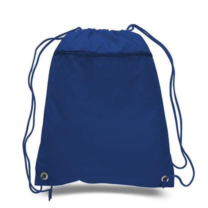 Mytotebags wholesale Polyester Sports Drawstring Backpack with Front Zippered Pocket