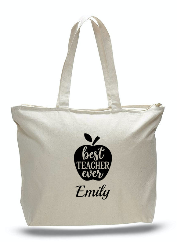 Personalized Teacher Tote Bags with Zipper, Teachers Gifts, Large Canvas Totes TE104
