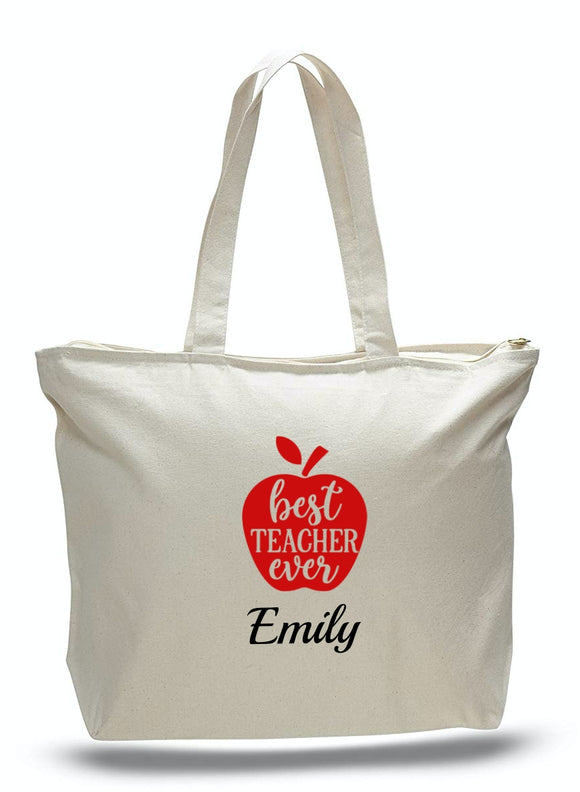 Personalized Teacher Tote Bags with Zipper, Teachers Gifts, Large Canvas Totes TE105