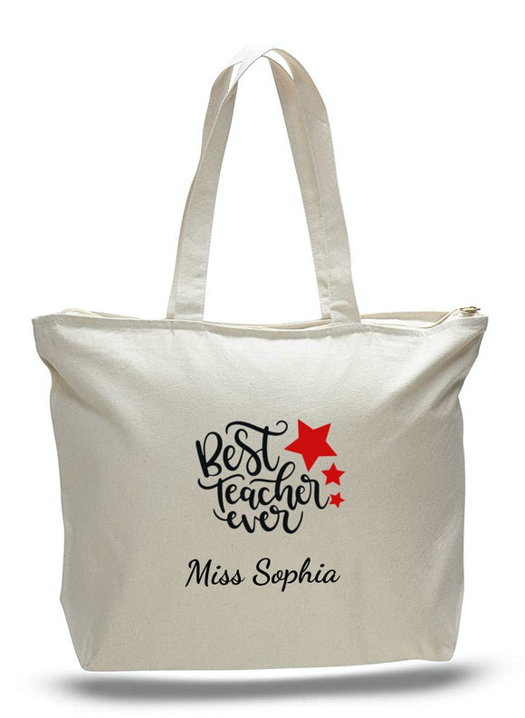 Personalized Teacher Tote Bags with Zipper, Teachers Gifts, Large Canvas Totes TE106