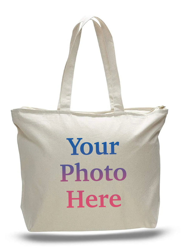 Custom Digital Printed Heavy Canvas Tote Bags, Large Size, Top Zippered