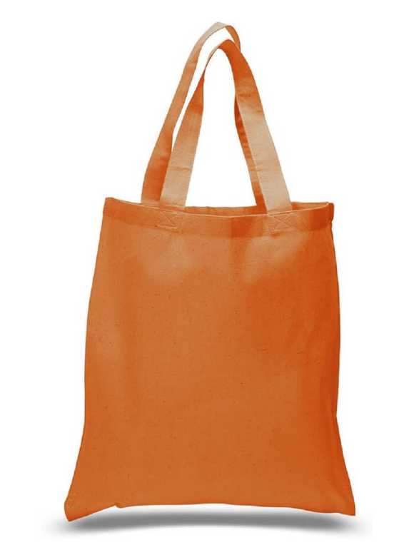 12 Pack Wholesale Orange Color, 100% Cotton Carry Tote Bags in Bulk