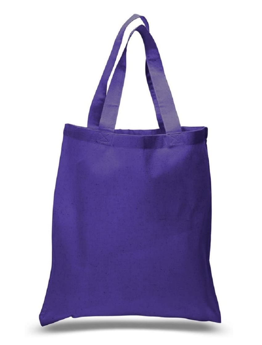 12 Pack Wholesale Purple Color, 100% Cotton Carry Tote Bags in Bulk (15" x 16")