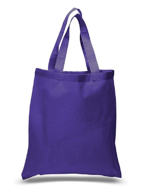 12 Pack Wholesale Purple Color, 100% Cotton Carry Tote Bags in Bulk (15